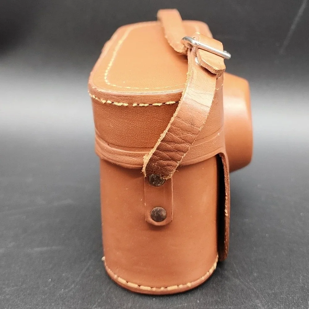 Argus Tan Leather Vintage Camera Case Blue Velvet Lining Retro Photography